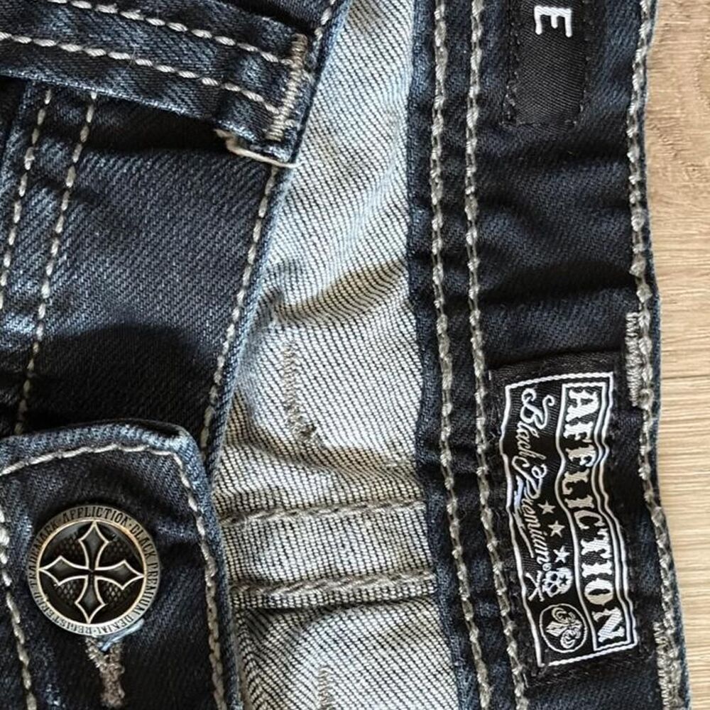 Affliction Men's Ace Black Premium Dark Denim Jeans Size 33 x 32 - Picture 4 of 8